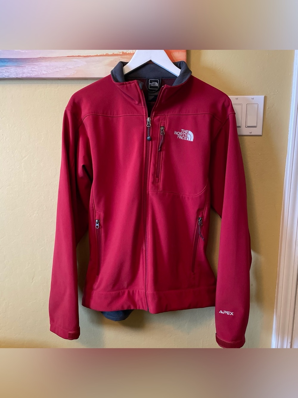 Vintage The North Face Men's Softshell Red Apex Softshell Jacket Size Medium